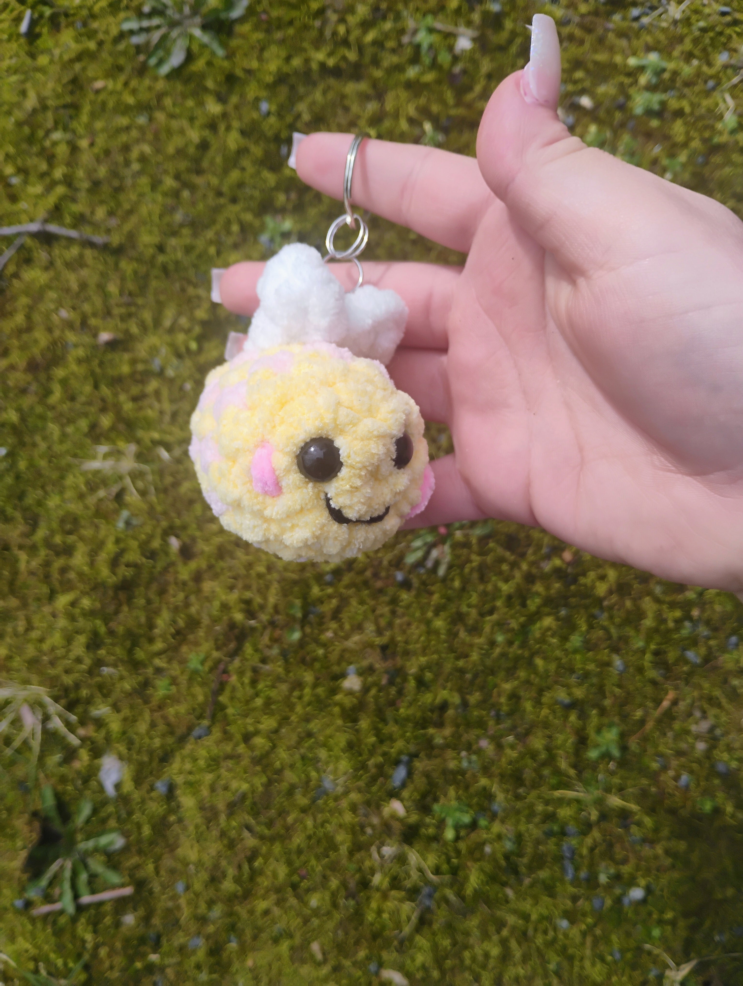 Yellow & Light Pink Baby Bee Plush Keychain